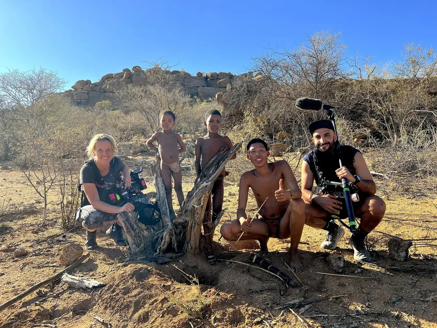 Mike and the camera crew on location in Namibia