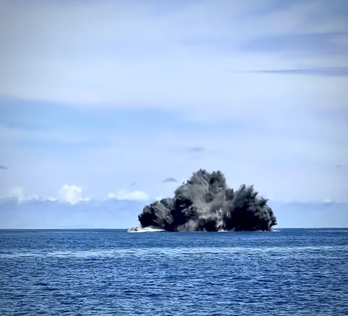 An underwater volcanic eruption breaking the ocean surface in the Solomon Islands